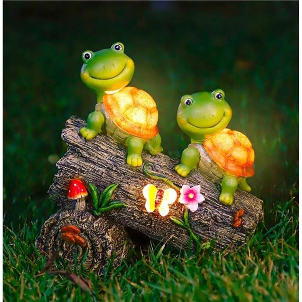 Garden Turtle Figurines Outdoor Decorations, Solar Powered Sweet Frog Face